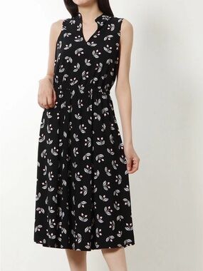 Anne Klein Black Sleeveless Floral-Print Midi Dress